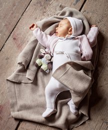 Manta de bebé 82x82 cm beige jaspeado 100% lana merino finísima