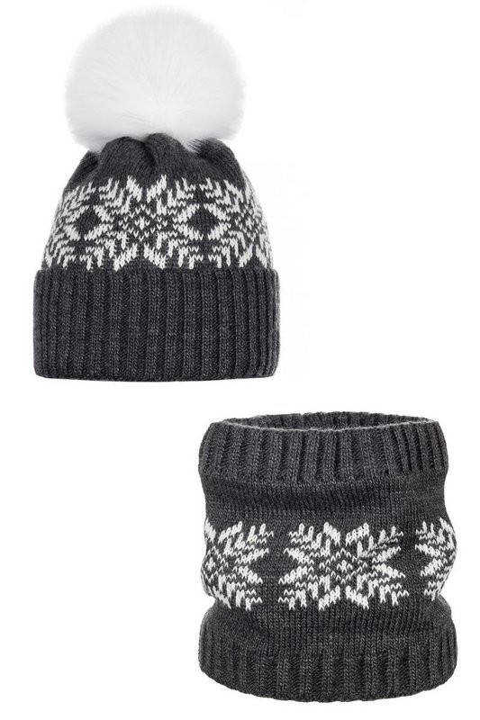 Unisex hat with a scarf BRUNA - GRAY