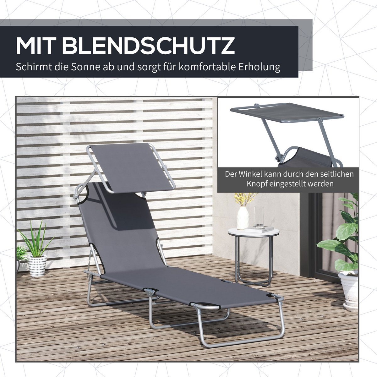  Sonnenliege klappbar Gartenliege mit Dach, Liegestuhl mit 4-Fach verstellbare Rückenlehne, wetterfeste Campingliege bis 120 kg belastbar, für Garten Strand Pool, Rot