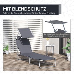  Sonnenliege klappbar Gartenliege mit Dach, Liegestuhl mit 4-Fach verstellbare Rückenlehne, wetterfeste Campingliege bis 120 kg belastbar, für Garten Strand Pool, Rot
