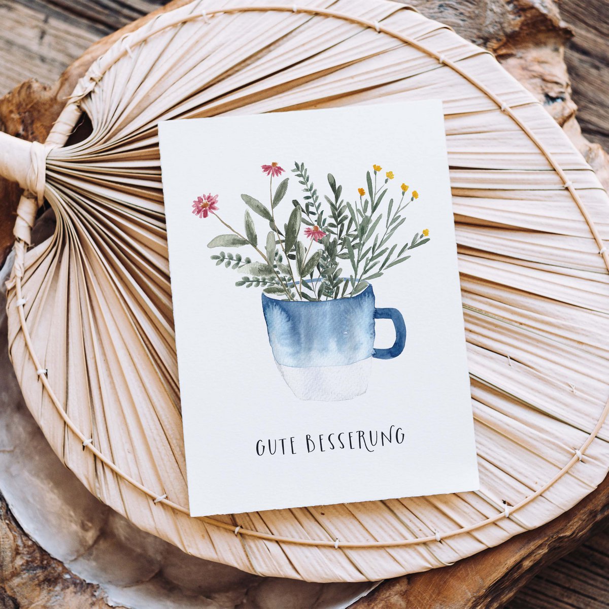 Folding card "Get well soon, blue cup" | recovery