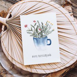 Folding card "Get well soon, blue cup" | recovery