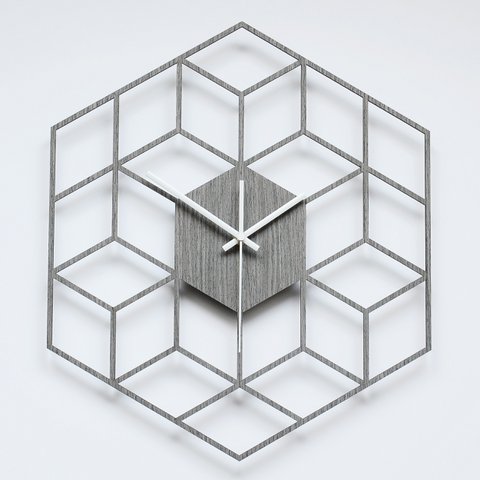 Holz-Wanduhr CUBIC Hellgrau