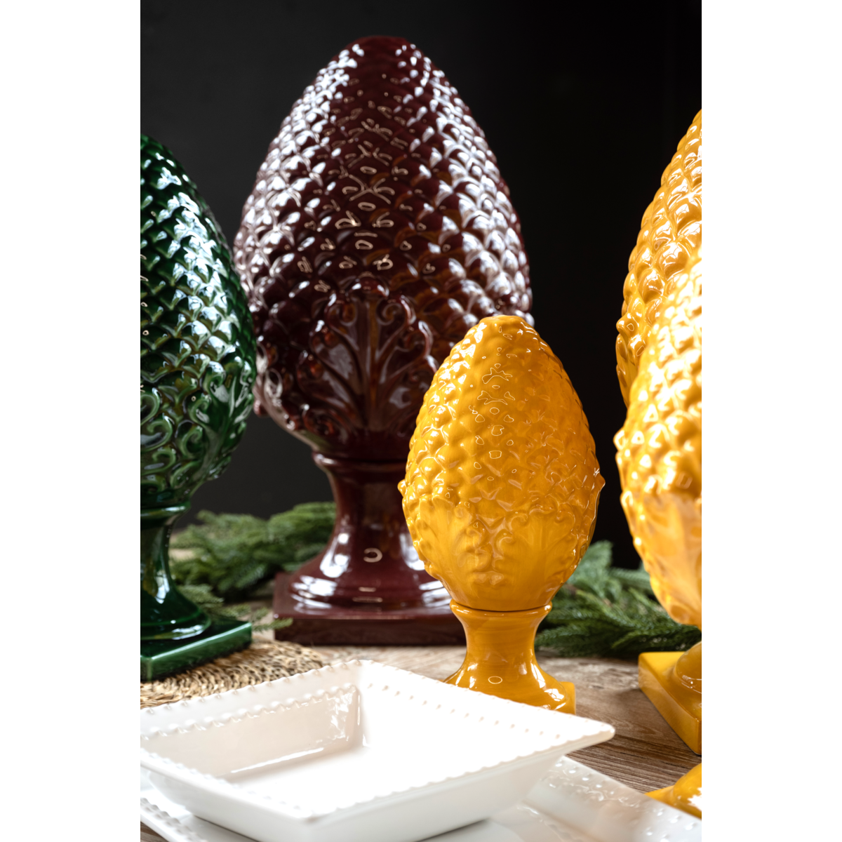 Decorative red ceramic pine cone H.50 cm