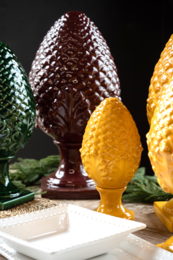 Decorative red ceramic pine cone H.50 cm