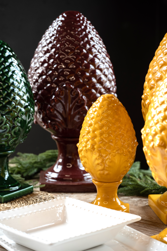 Decorative red ceramic pine cone H.50 cm