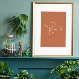 Lady Wearing Hat Natural Minimal Print