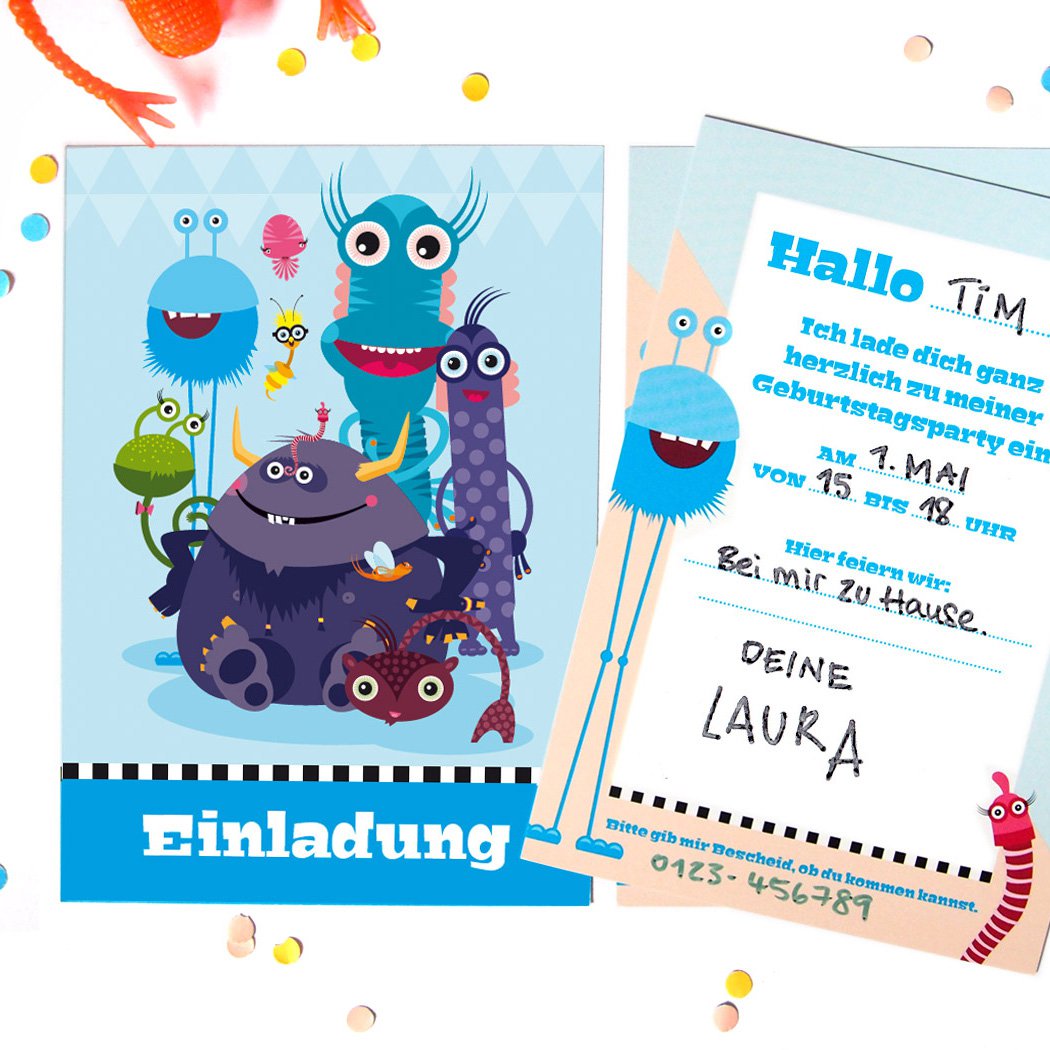 Uitnodigingskaarten kinderverjaardag (Duits) Monstercrew