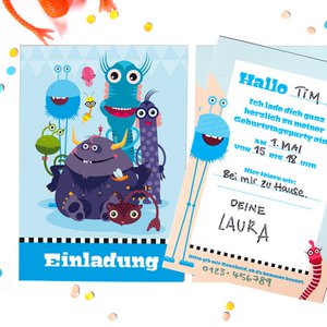 Uitnodigingskaarten kinderverjaardag (Duits) Monstercrew