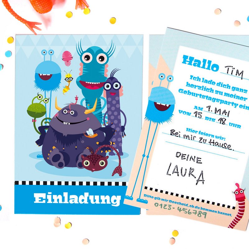 Biglietti d'invito festa di compleanno per bambini (tedesco) Monstercrew