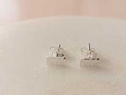 Puristic rectangular ear studs made of 925 sterling silver