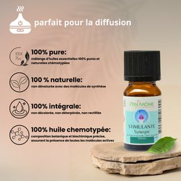 Synergy of Stimulating essential oils - 10 ml - Use for Diffusion - Packaged in France