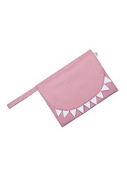  Portable pink changing mat with triangular pattern design.