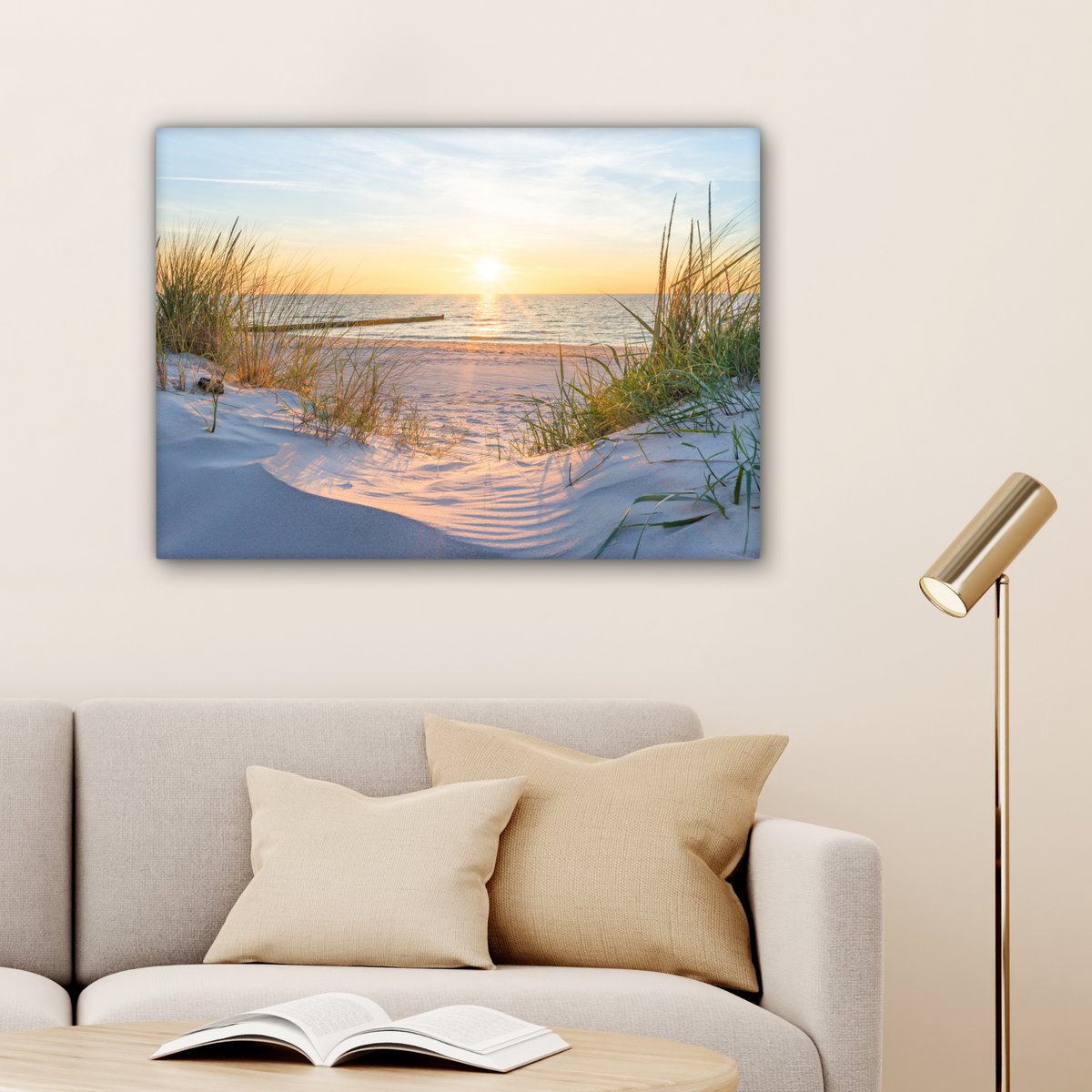 Pintura de lienzo - Decoración de pared - Playa - Sol - Dune - hierba - arena - horizonte