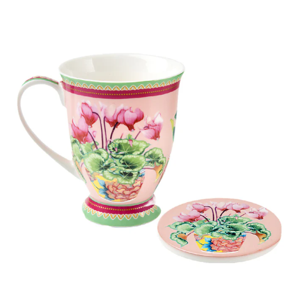 M&W Jardin Mug 300ml & Coaster, Cyclamen pink, giftbox