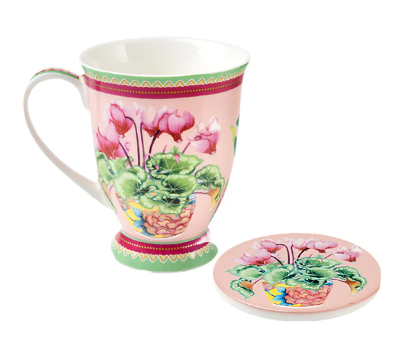 M&W Jardin Mug 300ml & Coaster, Cyclamen pink, giftbox