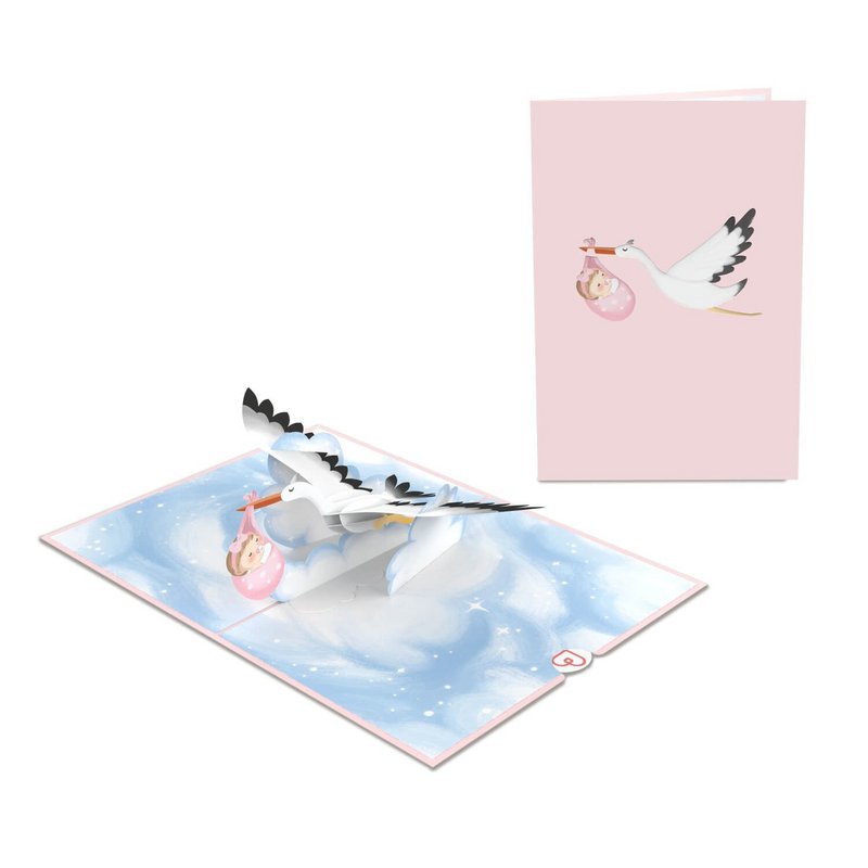 Stork & Baby (roze) pop-upkaart