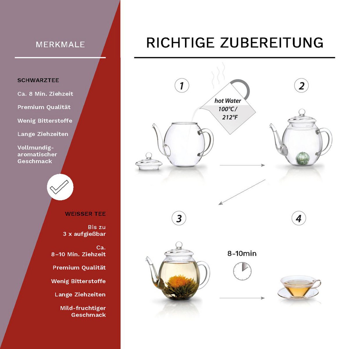 Magnetische doos met 6 bloeiende thee, zwarte thee en witte thee