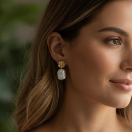 ARYA – Ohrringe mit rechteckiger Barockperle und Goldnadel