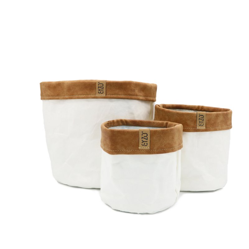 SIZO Paper Bag Bianco con bordo in pelle