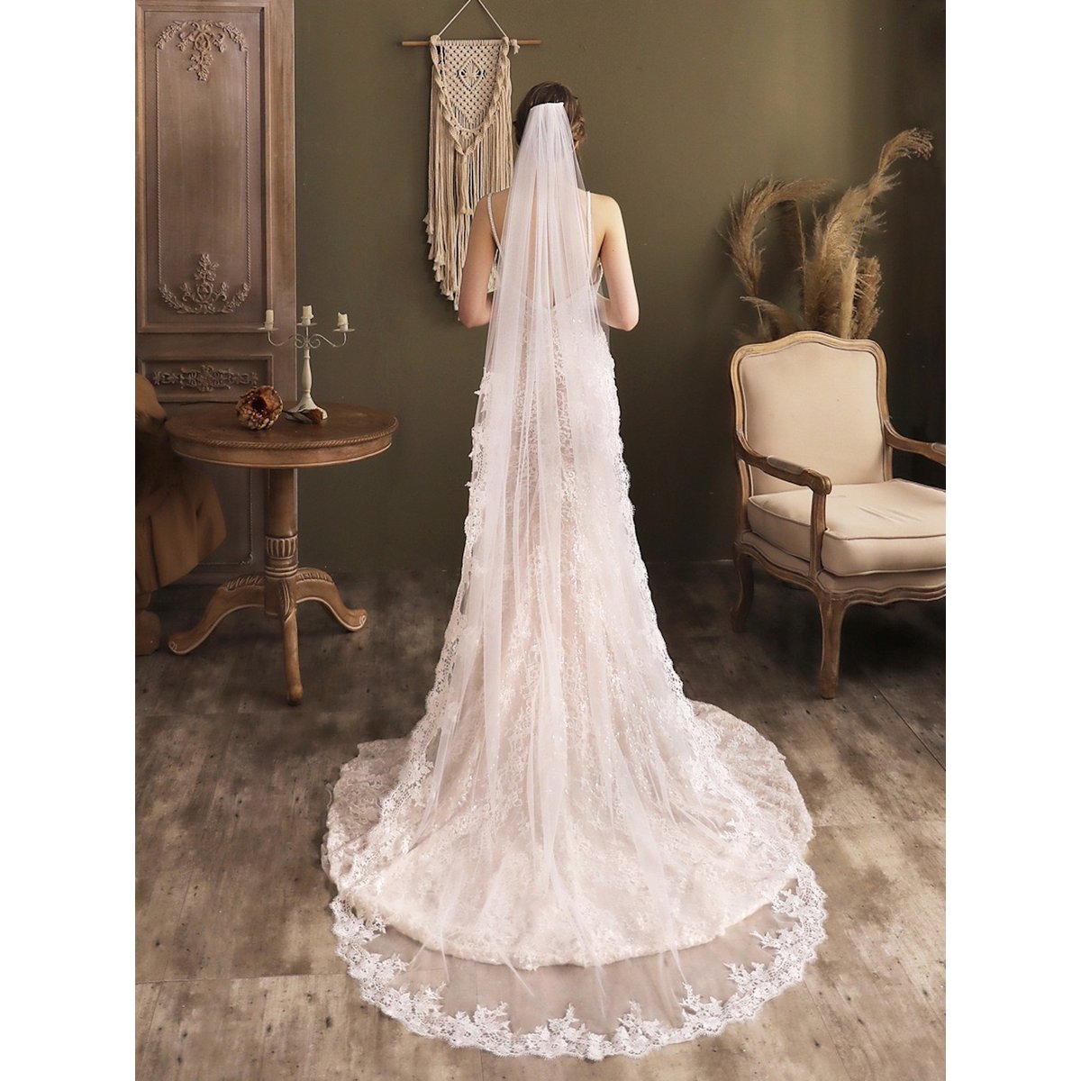 Cathedral Length Bridal Veil-Lace Edging