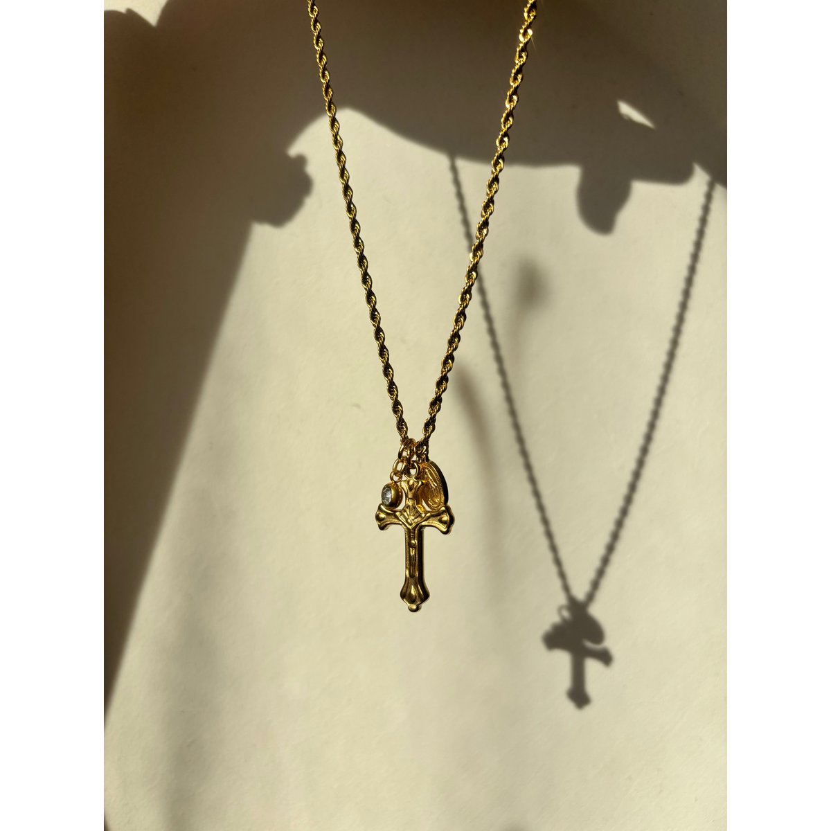 Gold Cross Pendant - Triple Charm