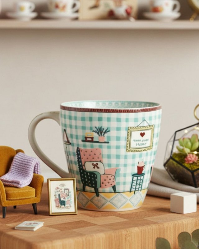 Stoneware Mug - Pastel Checks Interior, 300ml