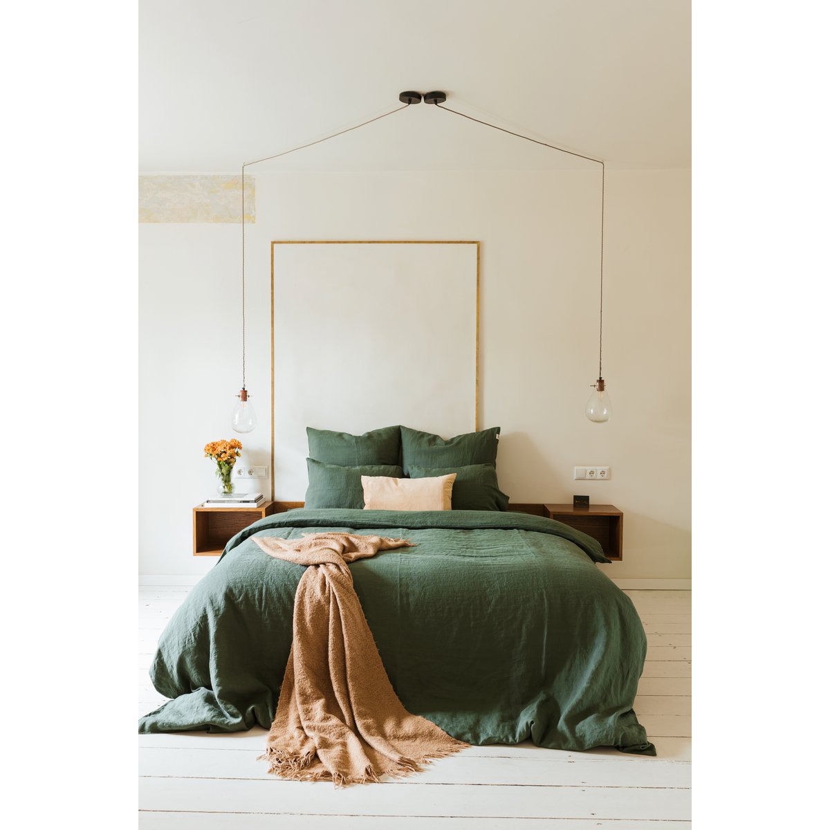 Forest Green Linen Duvet Cover set