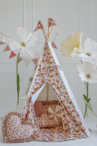 Baumwoll-Tipi-Zelt für Mädchen mit Blumendruck „Green Garden“