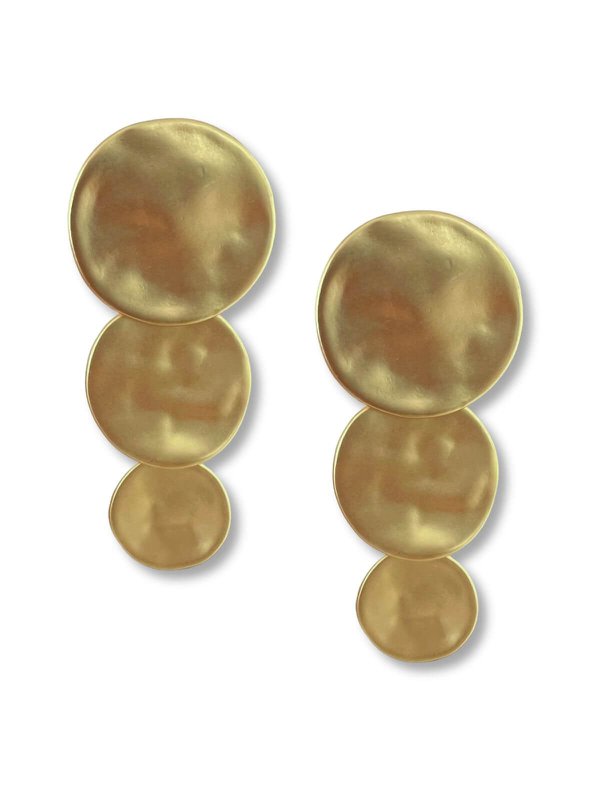 Mela Long Round Statement Earrings - Gold