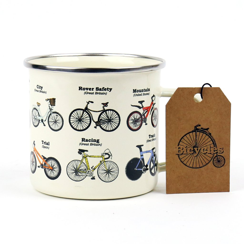 Gift Republic Mok emaille - Enamel Mug - Bikes