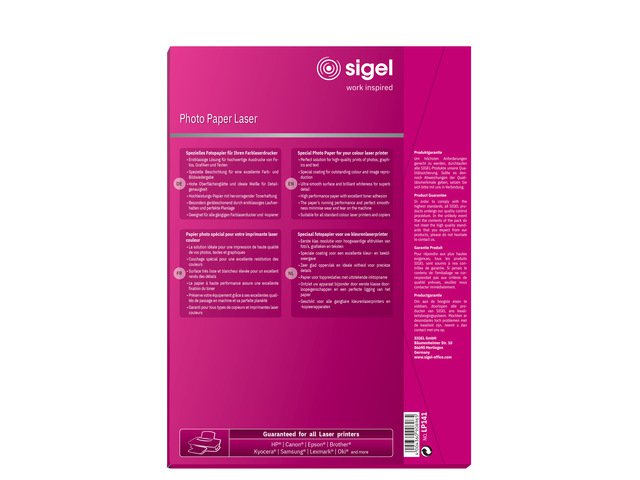 Carta fotografica Sigel laser a colori A4 bianco lucido 135 g 100 fogli per laser e fotocopiatrice