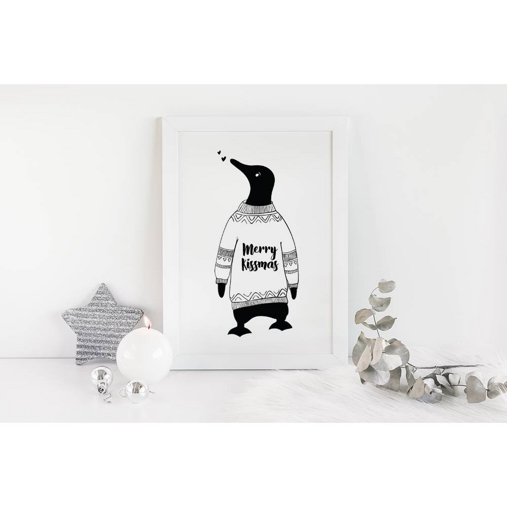 Juleplakat Merry Kissmass - Julepynt - Sort og hvid