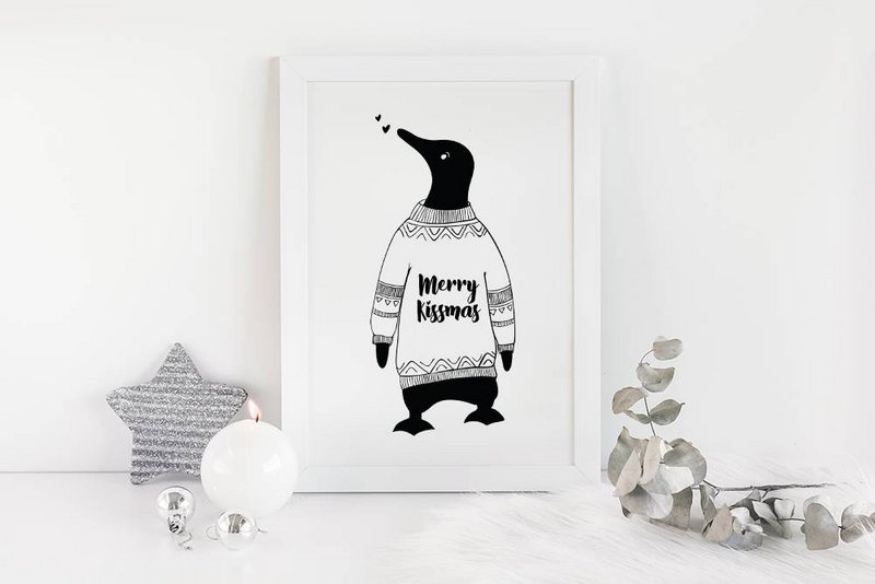 Juleplakat Merry Kissmass - Julepynt - Sort og hvid