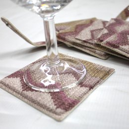 Glass coasters set of 6 zigzag pattern pink coasters