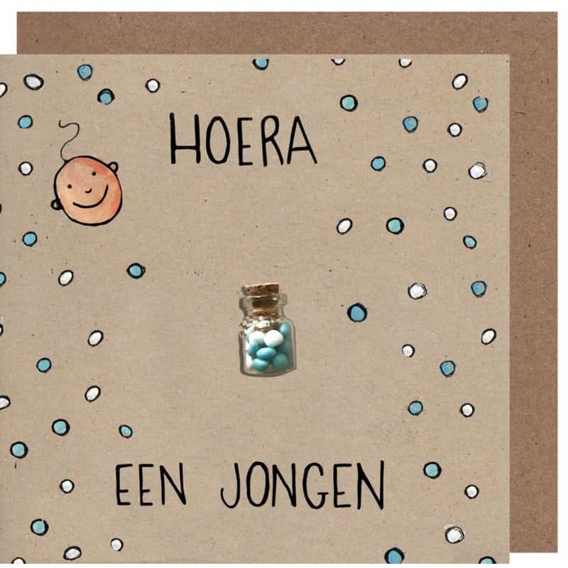 Wenskaart hoera een jongen kraft