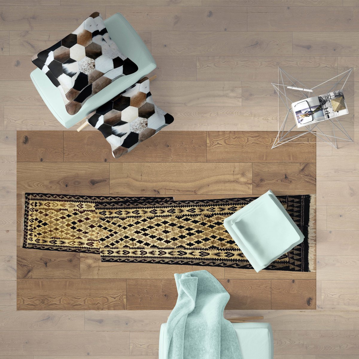 Coureur de kilim en argile de potiers géométriques
