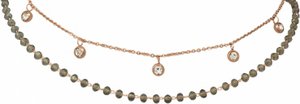 Double row chain with gray crystals, stainless steel rose