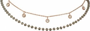Double row chain with gray crystals, stainless steel rose