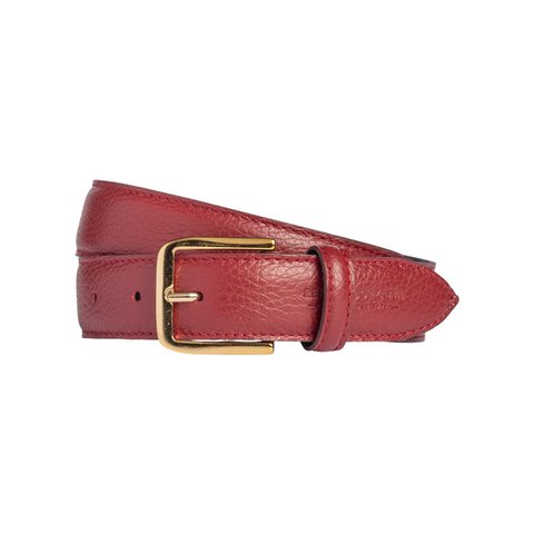 RB4023Q | In Italien hergestellter Damengürtel aus echtem genarbtem Dollar-Leder. Schnalle in glänzendem Goldfinish. Rubinrote Farbe. Maße: 115 x 3,0 x 0,5 cm (Taillenumfang 100 cm)