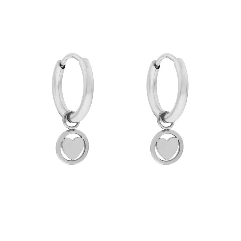 EARRINGS MINIMALISTIC ROUND WITH HEART