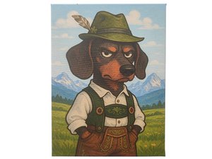 Canvas dachshund with costume 30x40cm