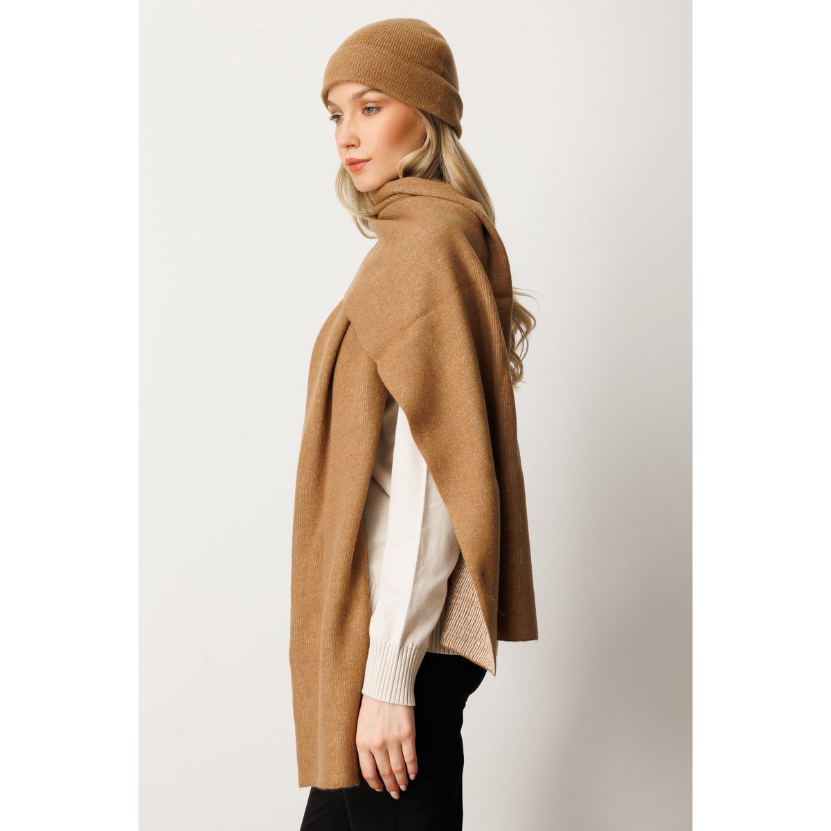 ARTEMIS BEANIE & SCARF WOOL SET CAMEL-ECRU