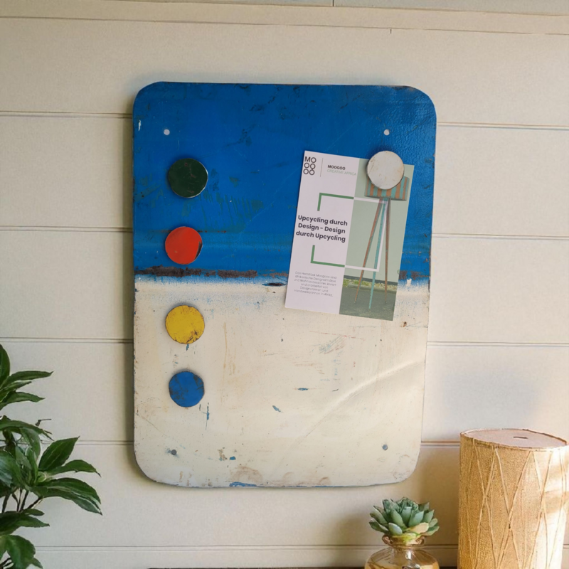 Magnetic board made from recycled oil drums with 5 colorful magnets