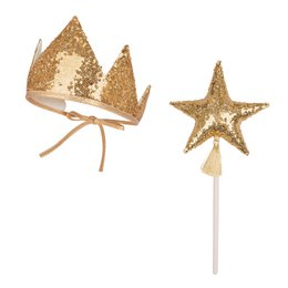 "Gouden pailletten" kroon en toverstok magische set
