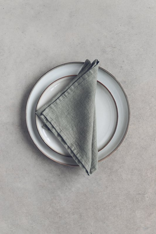 100% Natural Linen Napkins in Forest Green, Sustainable Dining Accessories