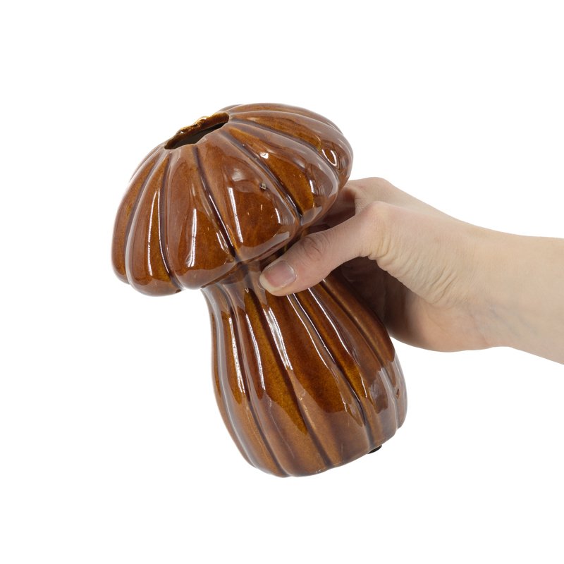 Earthenware mushroom vase Fuma brown