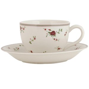Cup and saucer 200 ml beige ceramic flower service