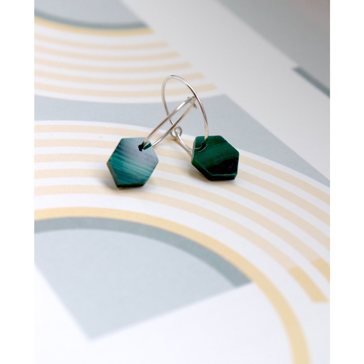 Mini aros de plata hechos a mano malaquita marquesa
