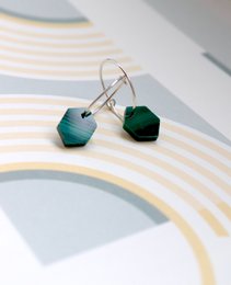 Handmade silver mini hoop earrings malachite marquise